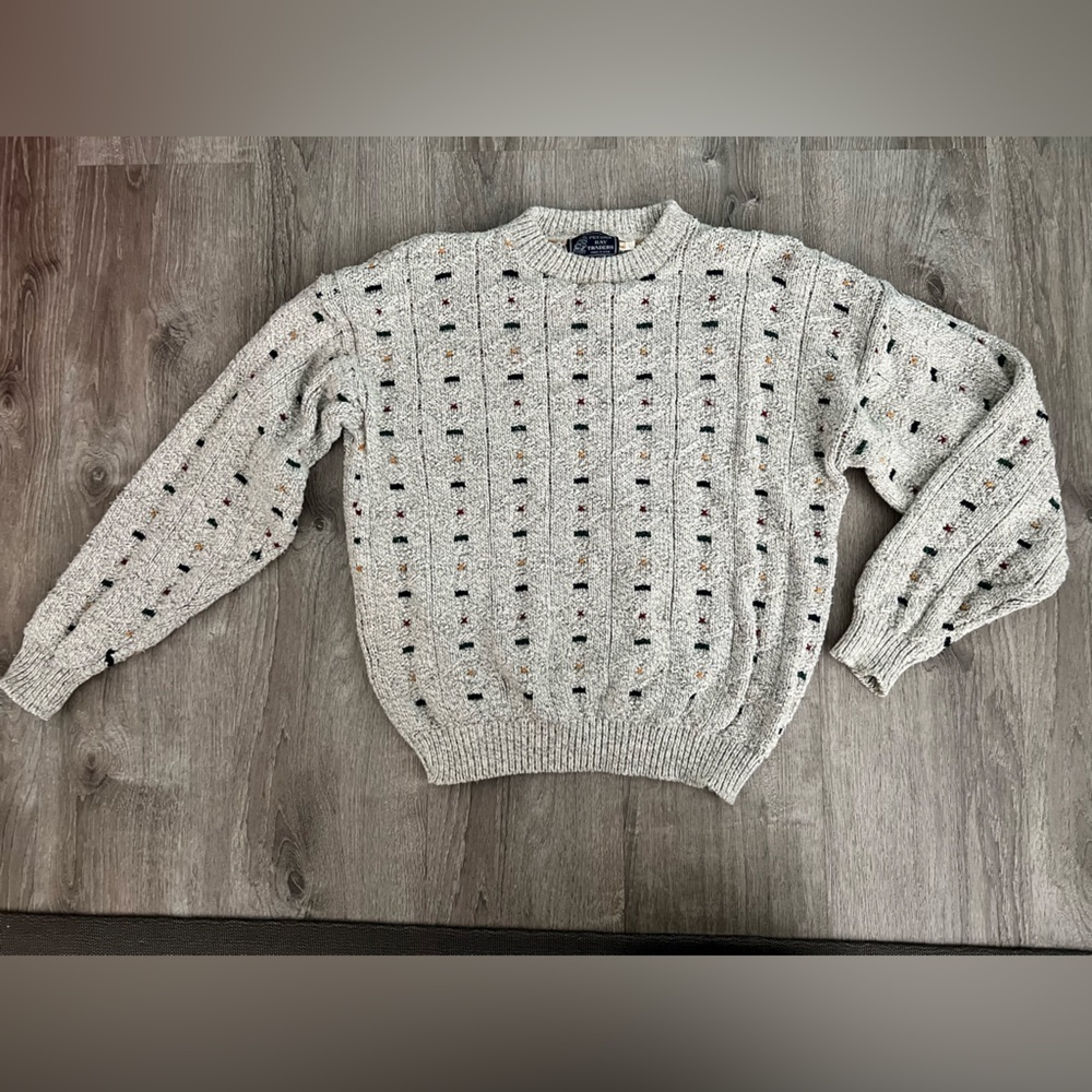 Vintage Peconic Bay Traders Grandpa Grey Knit Cotton Sweater size Large